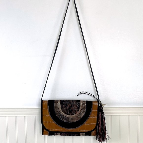 1990s vintage mixed material envelope style shoulder bag - Picture 2 of 10